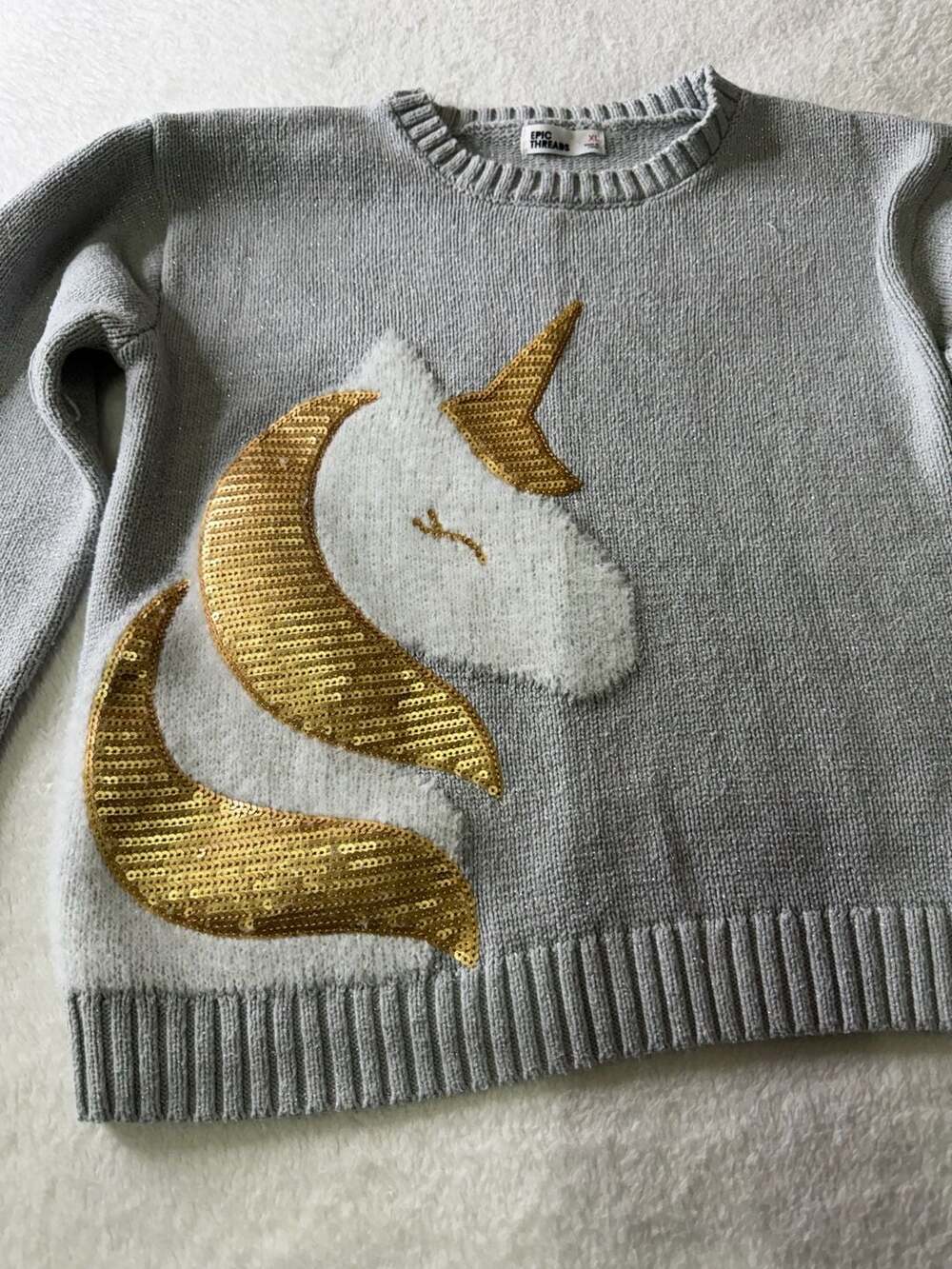 Epic Threads Gray Unicorn Sequin Sweater XL